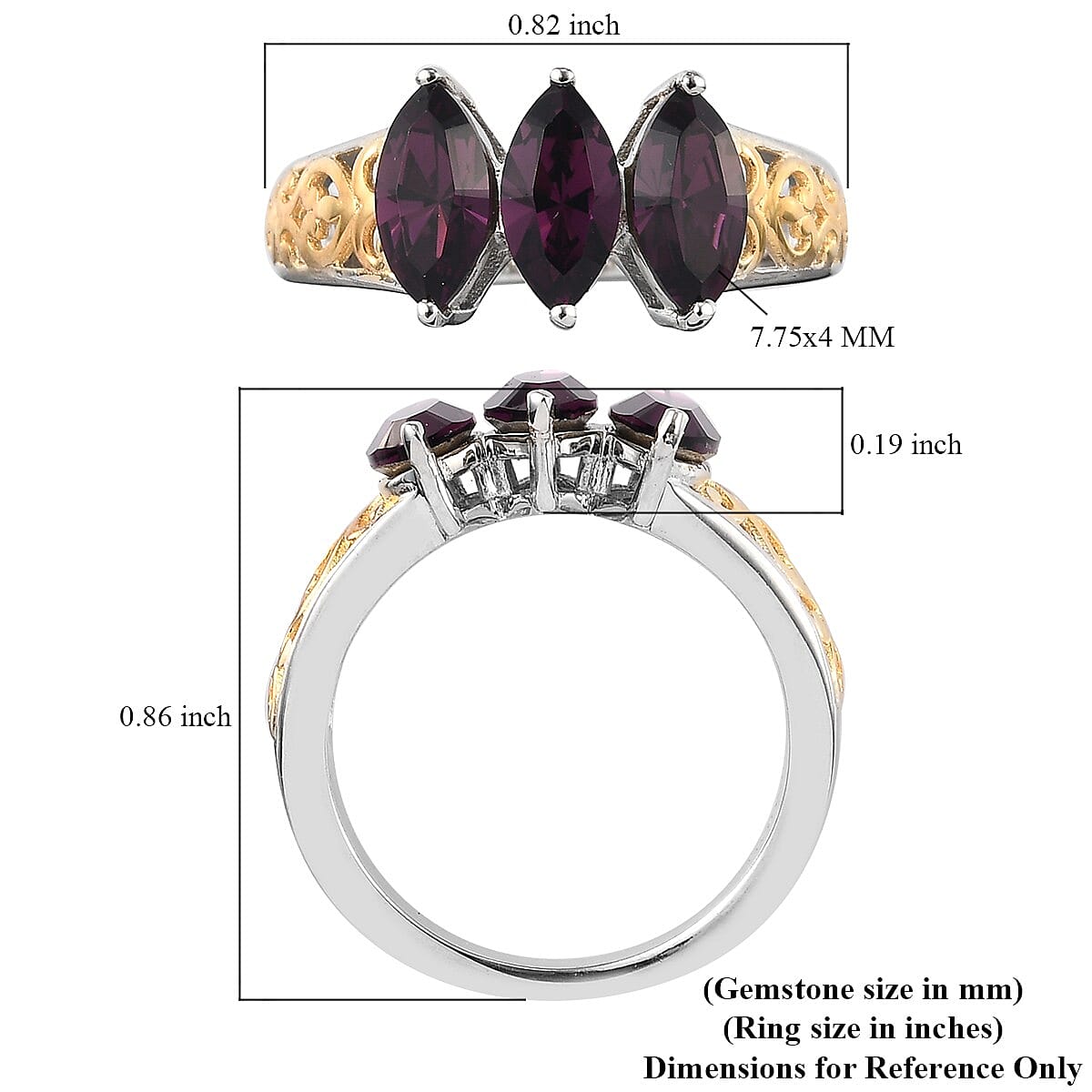 Karis Purple Crystal 3 Stone Ring in 18K YG Plated & Platinum Bond (Size 7.0) image number 5