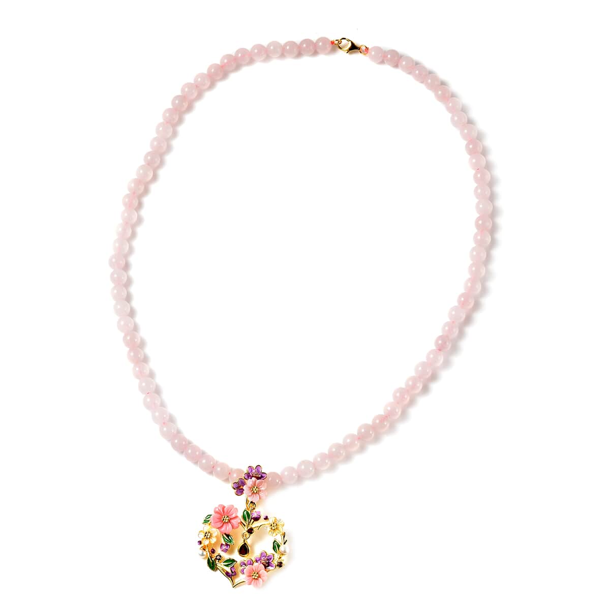 Jardin Collection Pink Mother Of Pearl and Multi Gemstone Heart Necklace 18 Inches in Vermeil Yellow Gold Over Sterling Silver 118.50 ctw image number 0