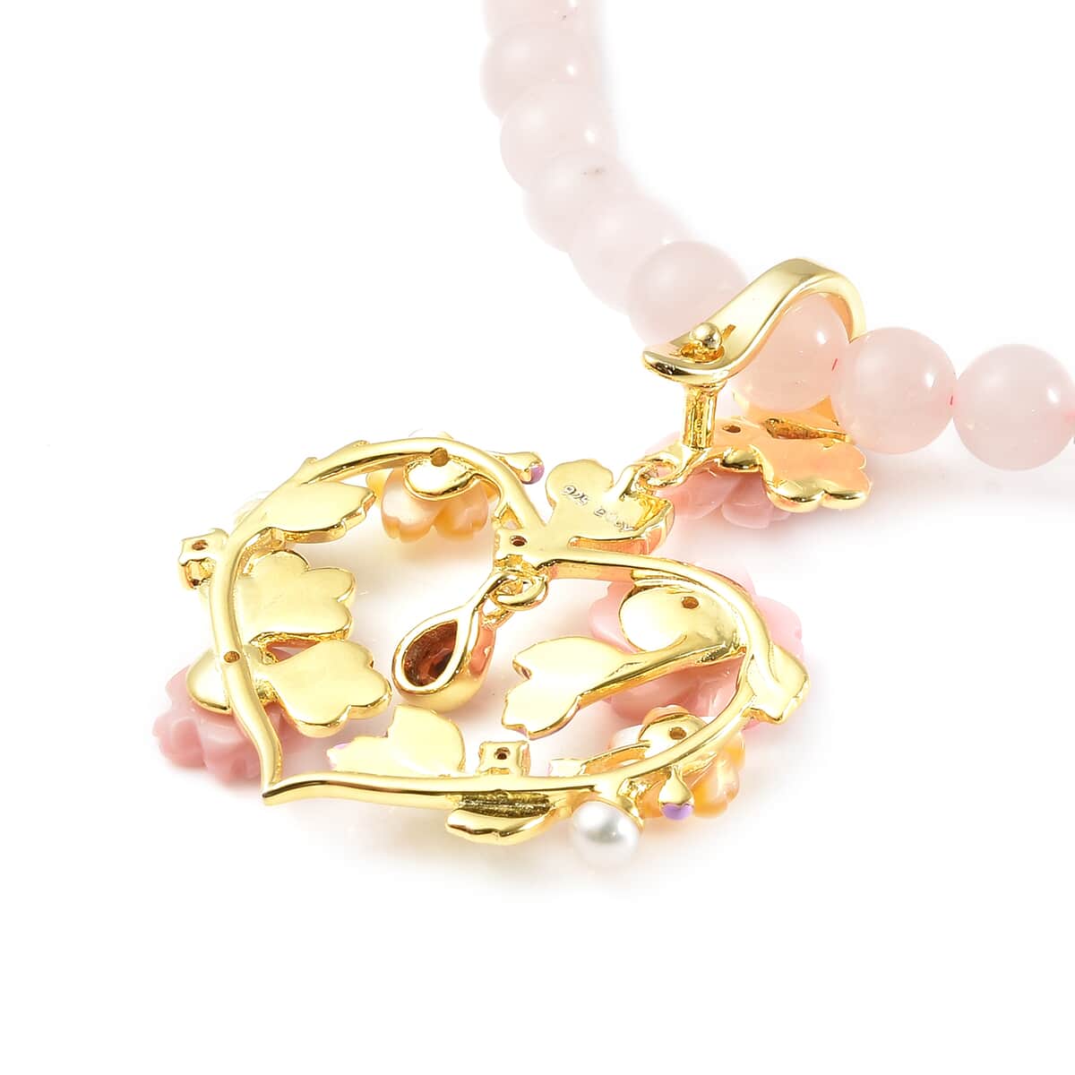 Jardin Collection Pink Mother Of Pearl and Multi Gemstone Heart Necklace 18 Inches in Vermeil Yellow Gold Over Sterling Silver 118.50 ctw image number 3