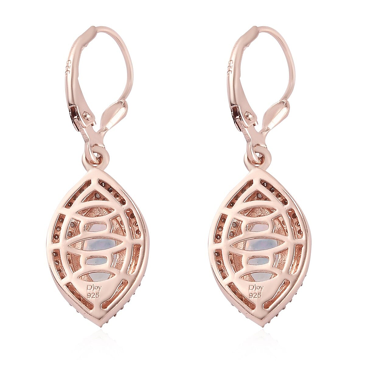 Ethiopian Welo Opal, Natural Champagne & White Diamond Dangle Earrings in Vermeil Rose Gold Over Sterling Silver 2.00 ctw