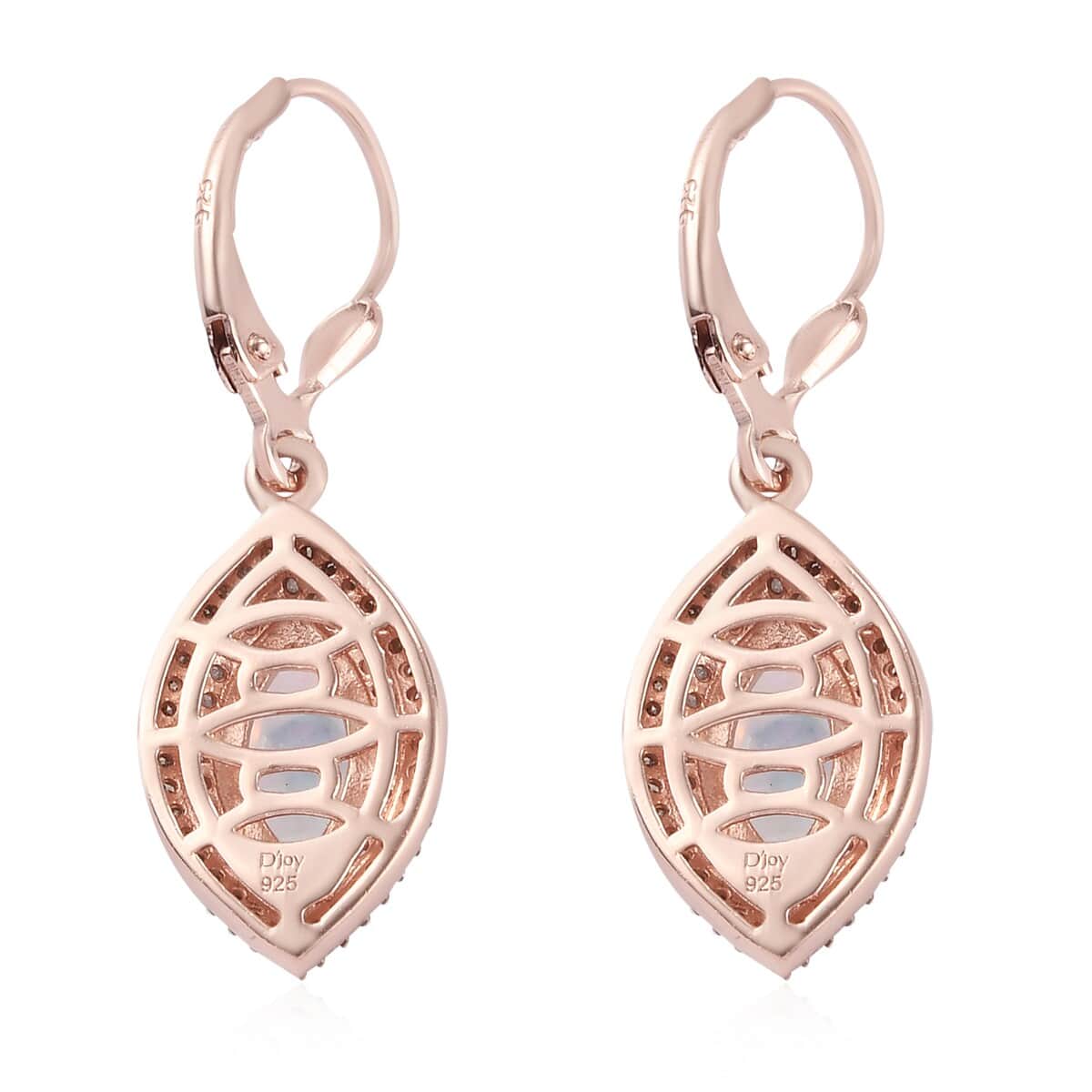 Ethiopian Welo Opal, Natural Champagne & White Diamond Dangle Earrings in Vermeil Rose Gold Over Sterling Silver 2.00 ctw image number 3