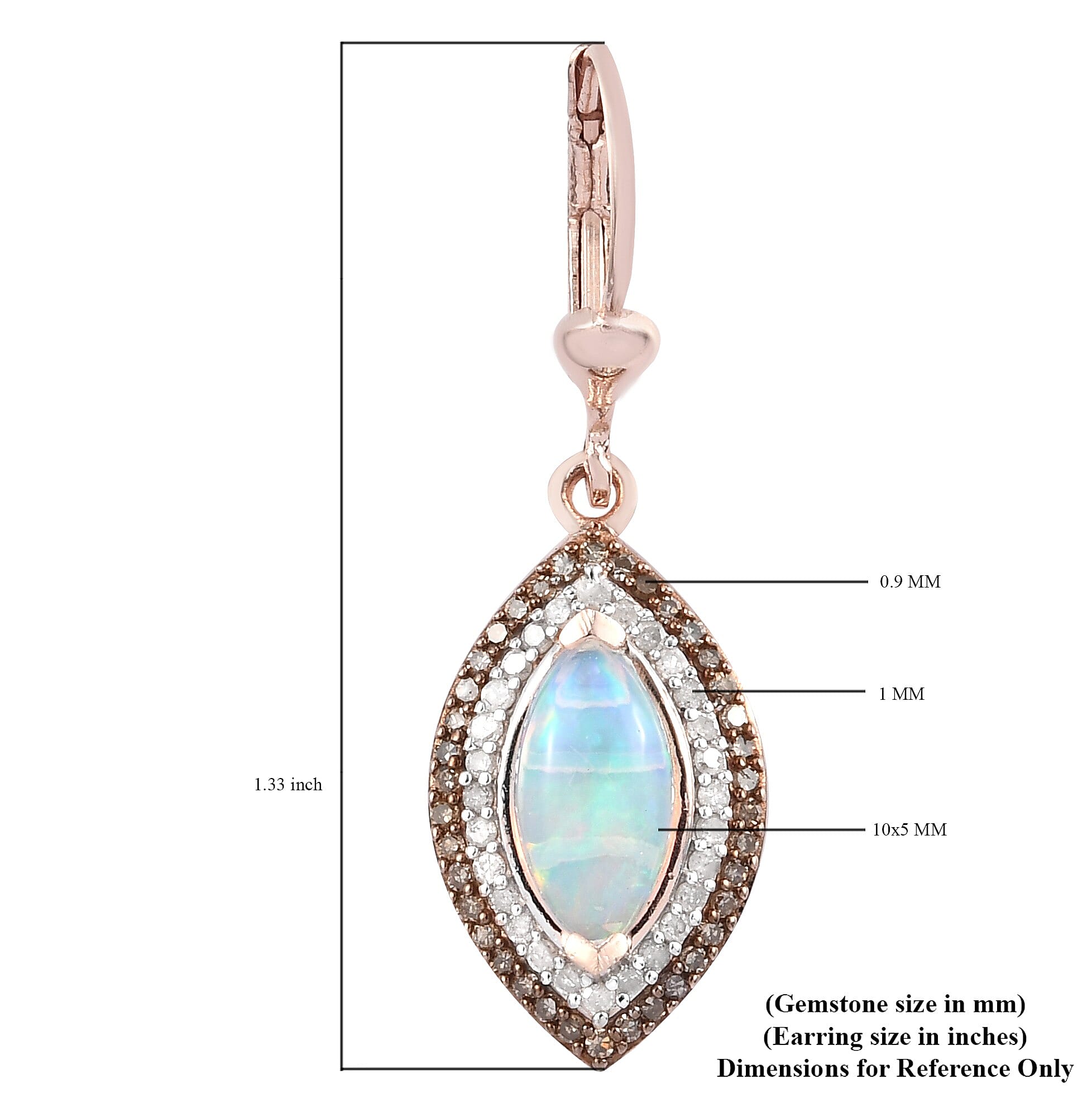 Ethiopian Welo Opal, Natural Champagne & White Diamond Dangle Earrings in Vermeil Rose Gold Over Sterling Silver 2.00 ctw