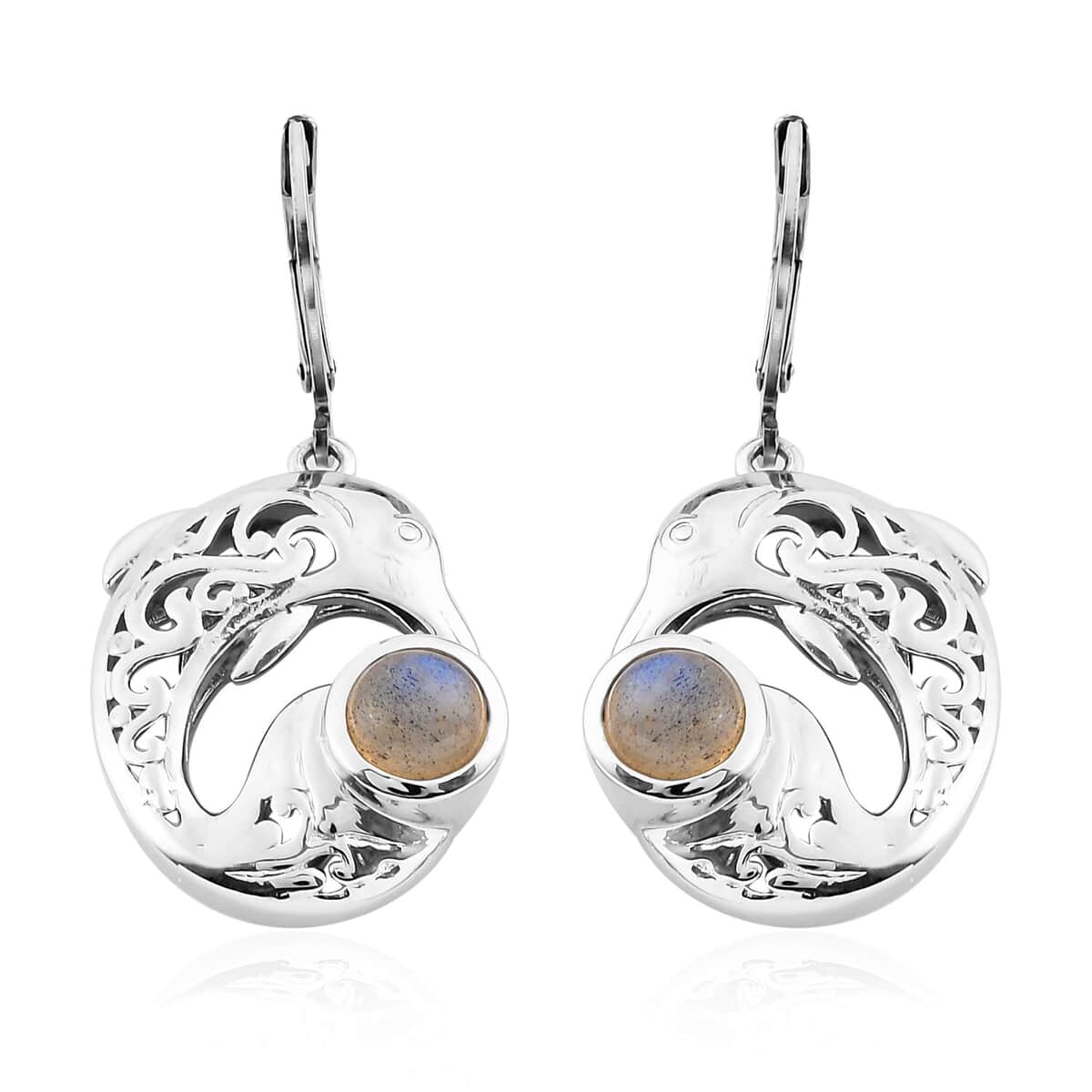 Malagasy Labradorite Dangle Fish Earrings in Platinum Over Copper With Magnet and Stainless Steel 2.00 ctw image number 0