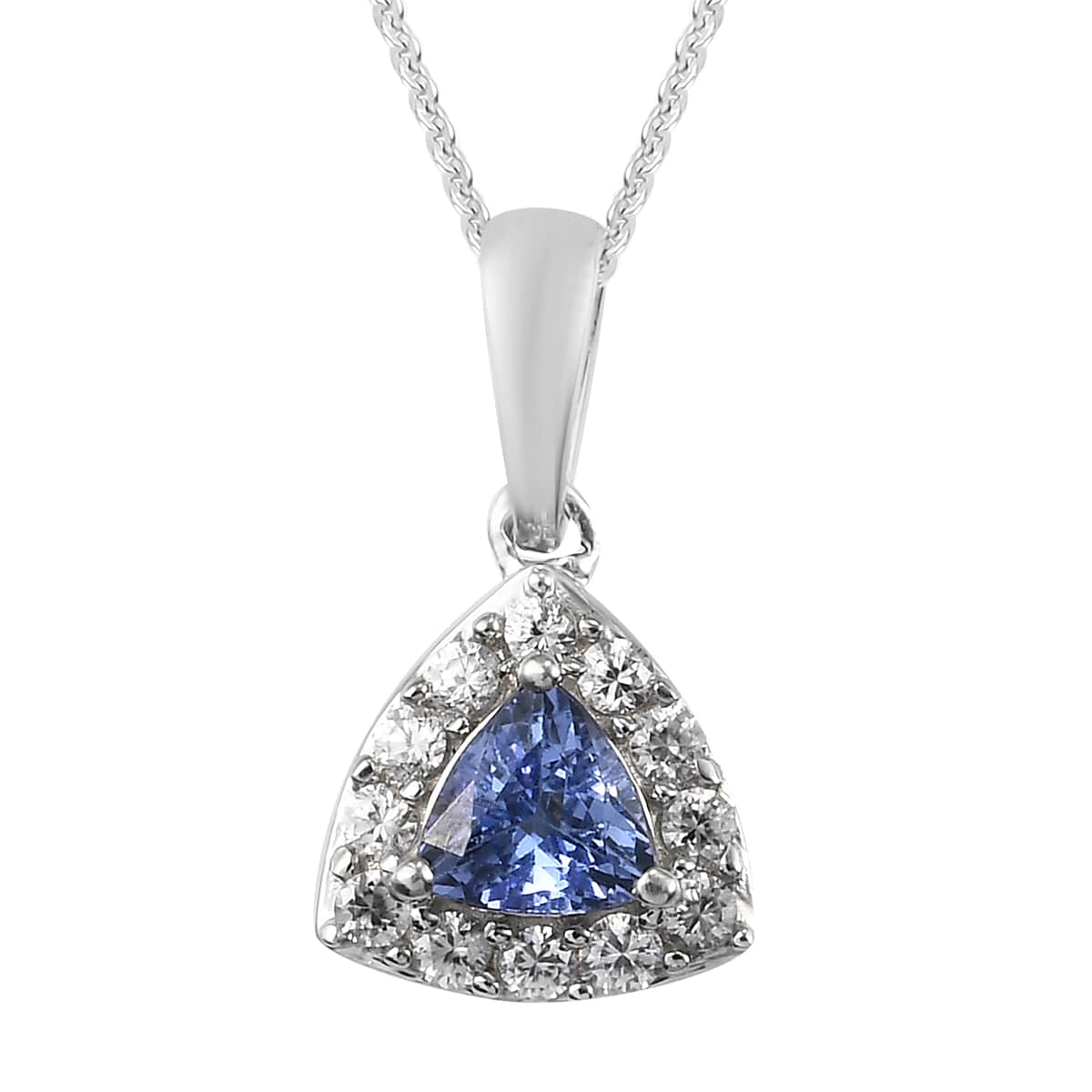 Tanzanite and Natural White Zircon Pendant Necklace 20 Inches in Platinum Over Sterling Silver 1.35 ctw image number 0