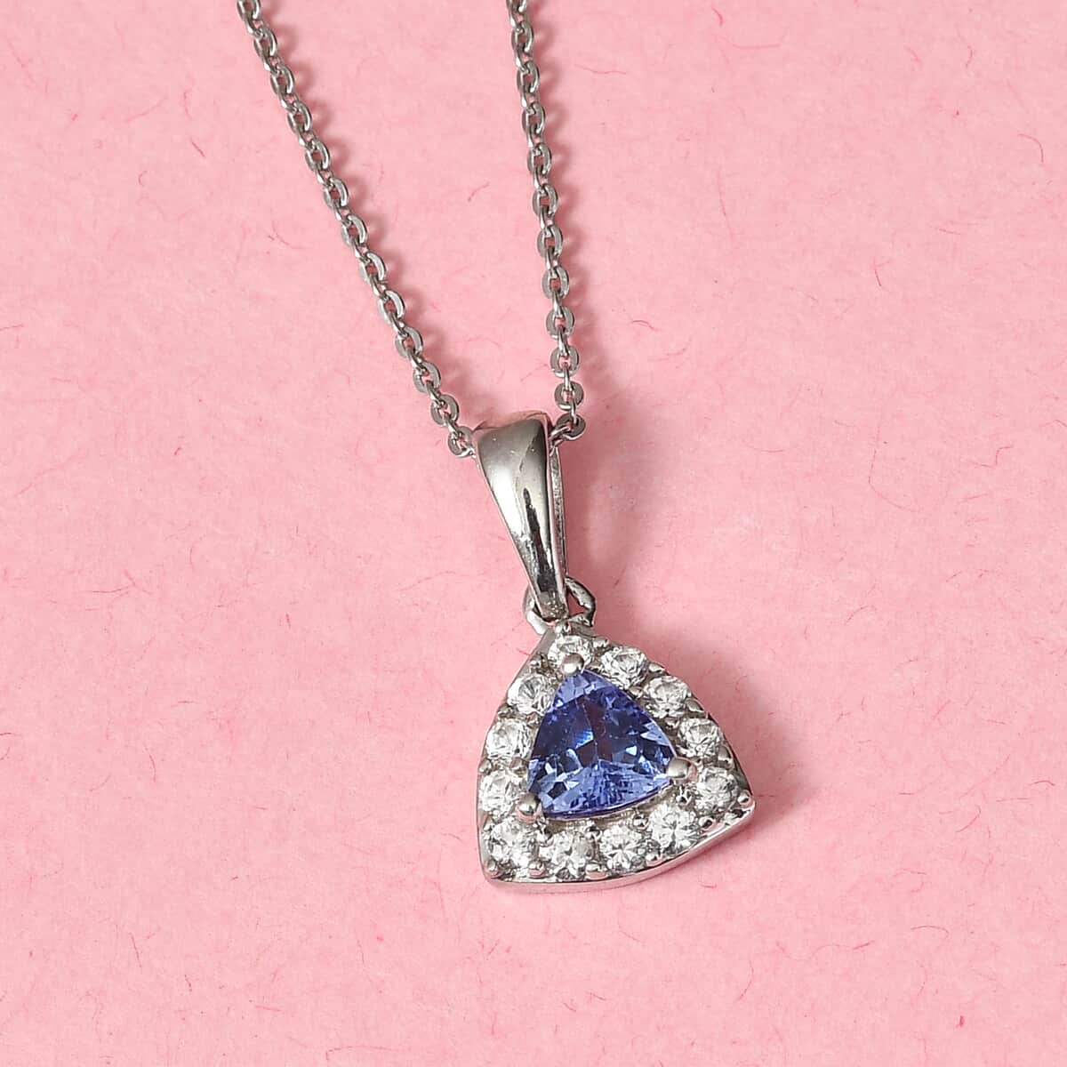 Tanzanite and Natural White Zircon Pendant Necklace 20 Inches in Platinum Over Sterling Silver 1.35 ctw image number 1