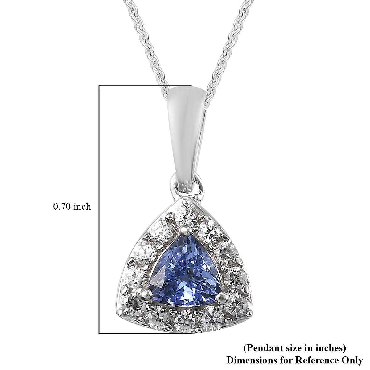 Tanzanite and Natural White Zircon Halo Pendant Necklace 20 Inches in Platinum Over Sterling Silver 1.00 ctw