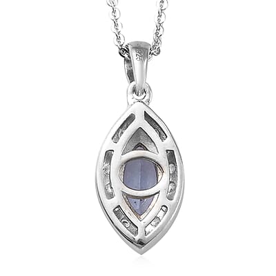 Tanzanite and Natural White Zircon Halo Pendant Necklace 20 Inches in Platinum Over Sterling Silver 1.15 ctw
