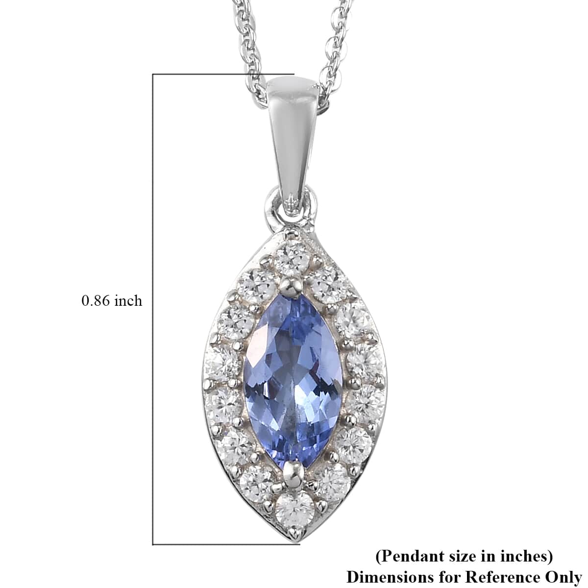 Tanzanite and Natural White Zircon Halo Pendant Necklace 20 Inches in Platinum Over Sterling Silver 1.15 ctw image number 5