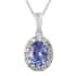 Tanzanite and Natural White Zircon Halo Pendant Necklace 20 Inches in Platinum Over Sterling Silver 1.10 ctw image number 0