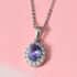 Tanzanite and Natural White Zircon Halo Pendant Necklace 20 Inches in Platinum Over Sterling Silver 1.10 ctw image number 1
