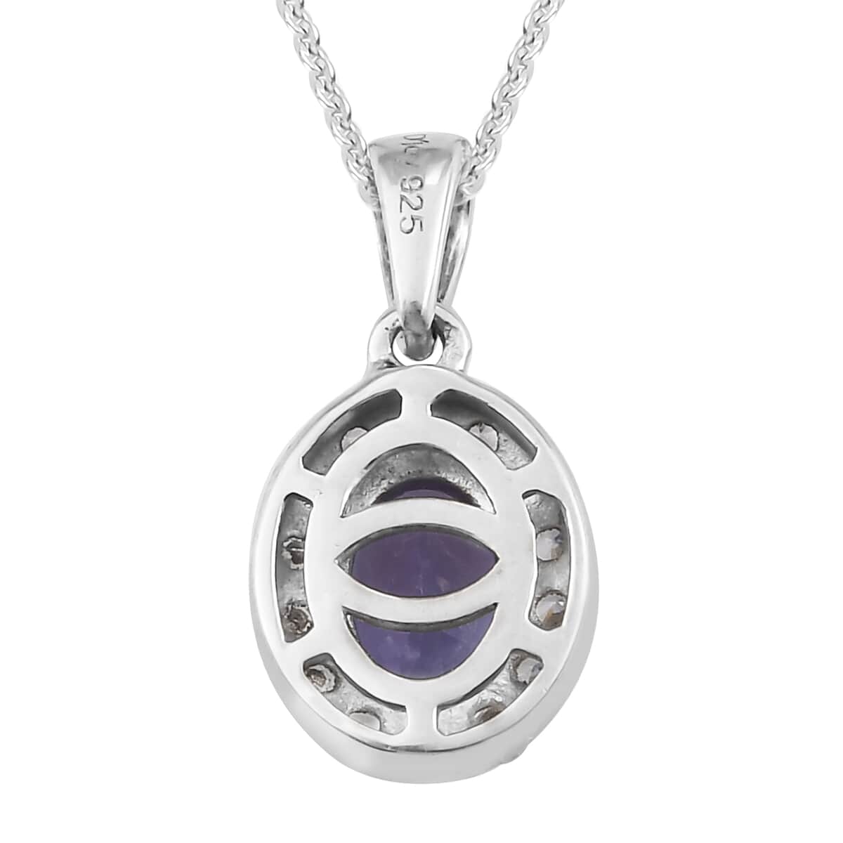 Tanzanite and Natural White Zircon Halo Pendant Necklace 20 Inches in Platinum Over Sterling Silver 1.10 ctw image number 4