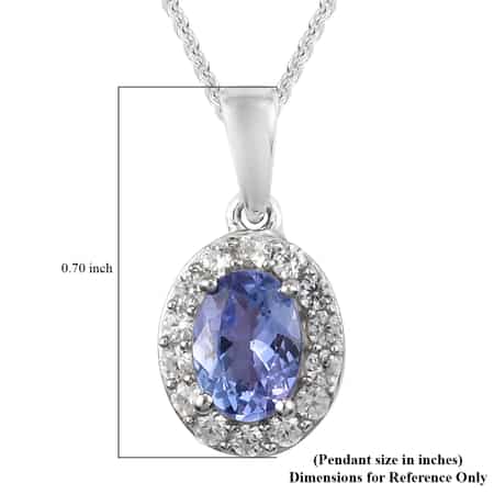 Tanzanite and Natural White Zircon Halo Pendant Necklace 20 Inches in Platinum Over Sterling Silver 1.10 ctw image number 5