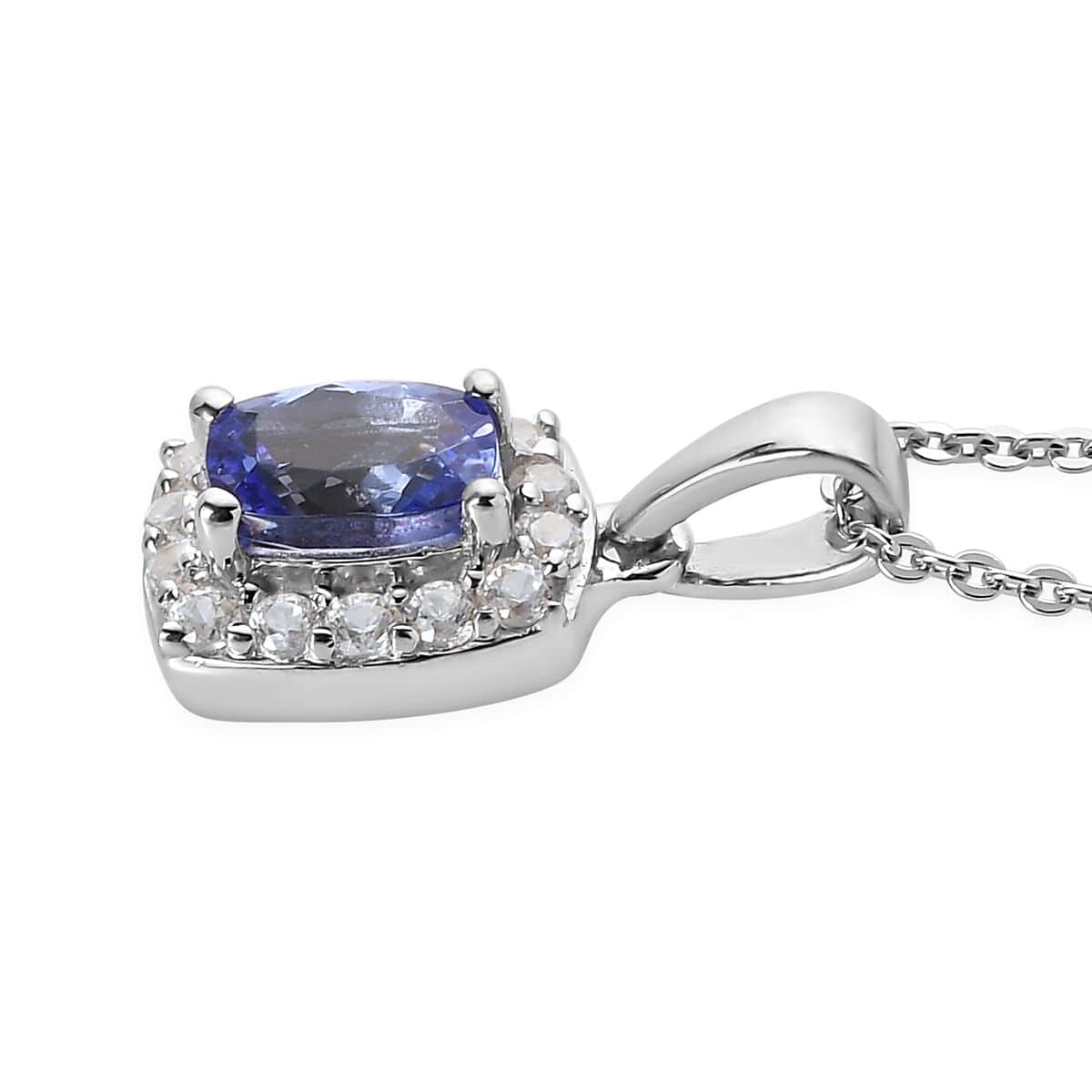 Tanzanite and White Zircon Halo Pendant Necklace 20 Inches in Platinum Over Sterling Silver 0.85 ctw image number 3