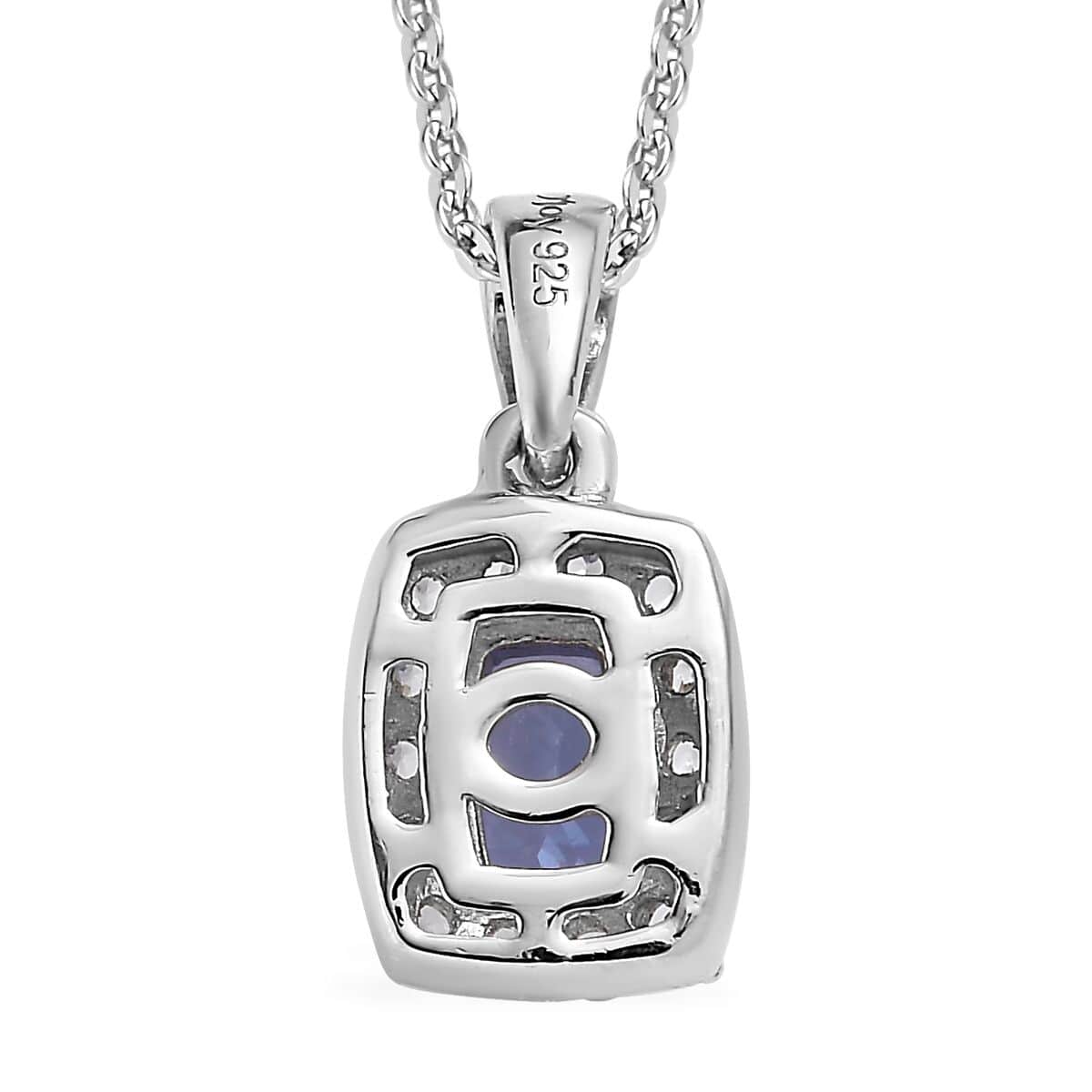 Tanzanite and White Zircon Halo Pendant Necklace 20 Inches in Platinum Over Sterling Silver 0.85 ctw image number 4