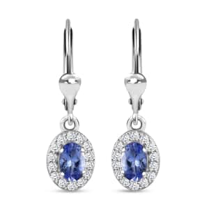 Tanzanite and White Zircon Lever Back Earrings in Platinum Over Sterling Silver 1.50 ctw