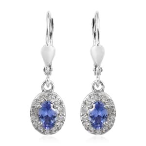 Tanzanite and Natural White Zircon Lever Back Earrings in Platinum Over Sterling Silver 1.25 ctw