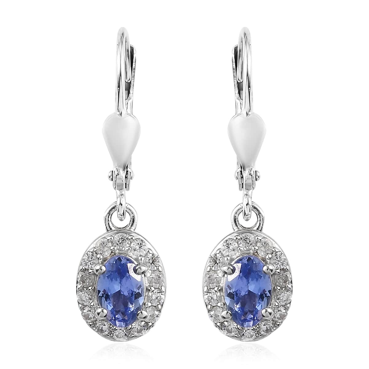 Tanzanite and Natural White Zircon Lever Back Earrings in Platinum Over Sterling Silver 1.25 ctw image number 0
