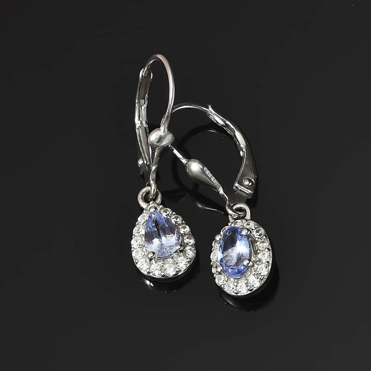 Tanzanite and Natural White Zircon Lever Back Earrings in Platinum Over Sterling Silver 1.25 ctw image number 1
