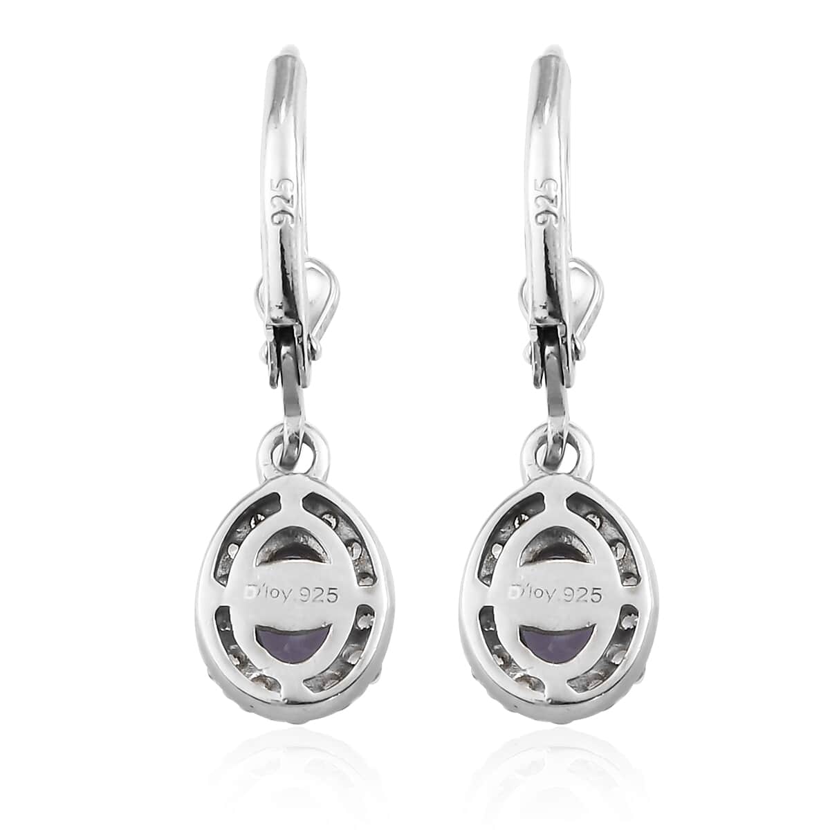 Tanzanite and Natural White Zircon Lever Back Earrings in Platinum Over Sterling Silver 1.25 ctw image number 3