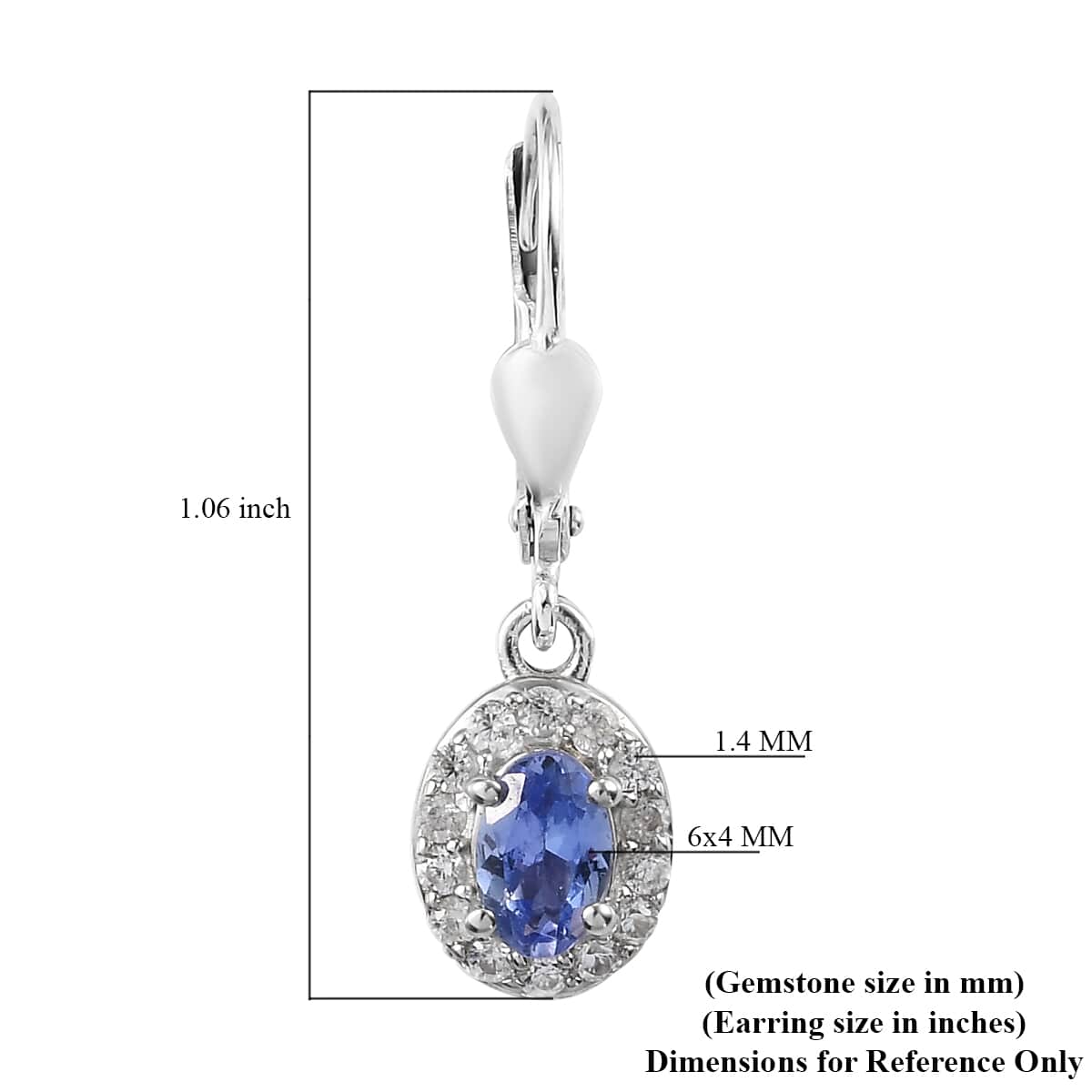 Tanzanite and Natural White Zircon Lever Back Earrings in Platinum Over Sterling Silver 1.25 ctw image number 4