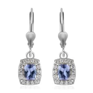 Tanzanite and Natural White Zircon Lever Back Earrings in Platinum Over Sterling Silver 1.40 ctw