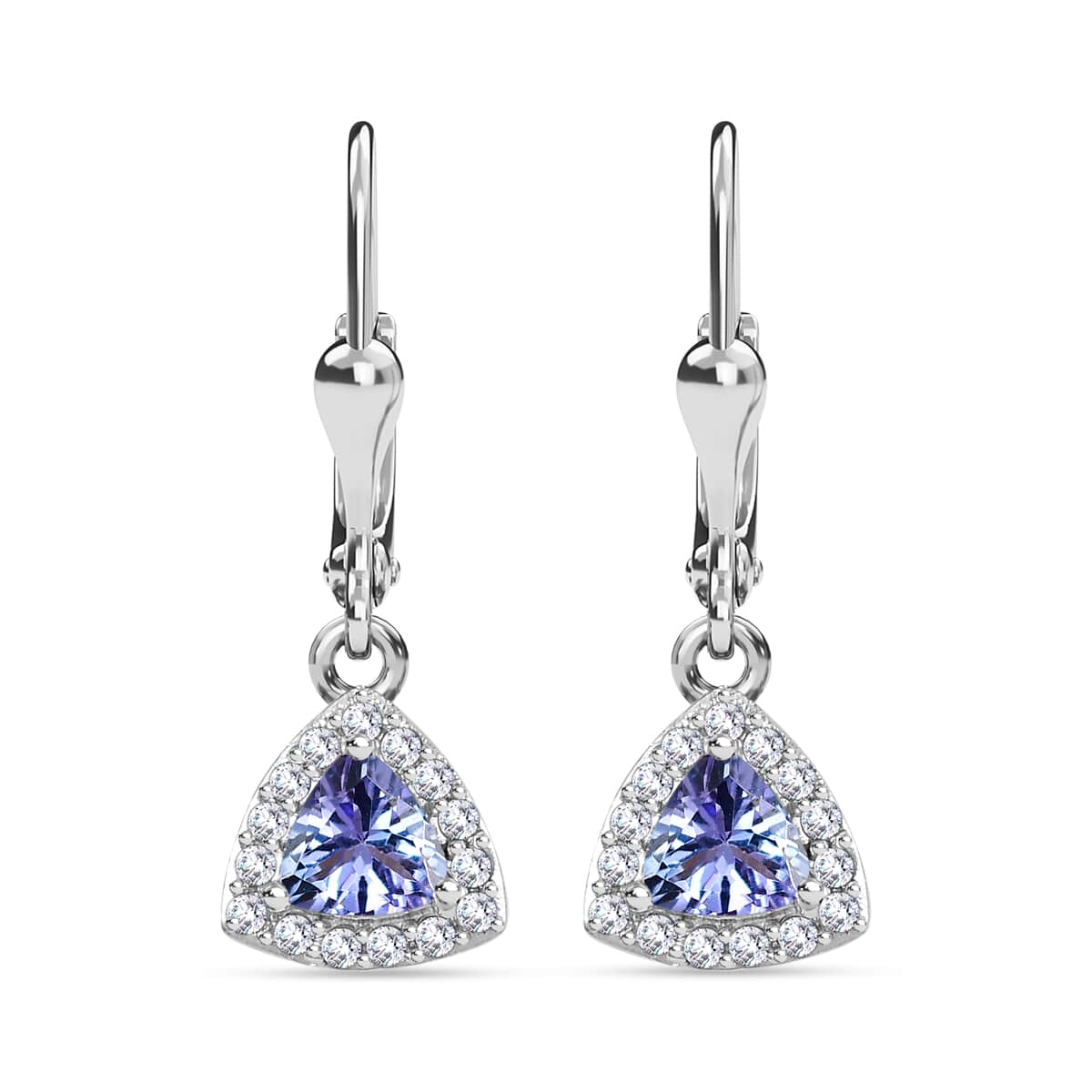 Tanzanite and White Zircon Lever Back Earrings in Platinum Over Sterling Silver 1.30 ctw image number 0