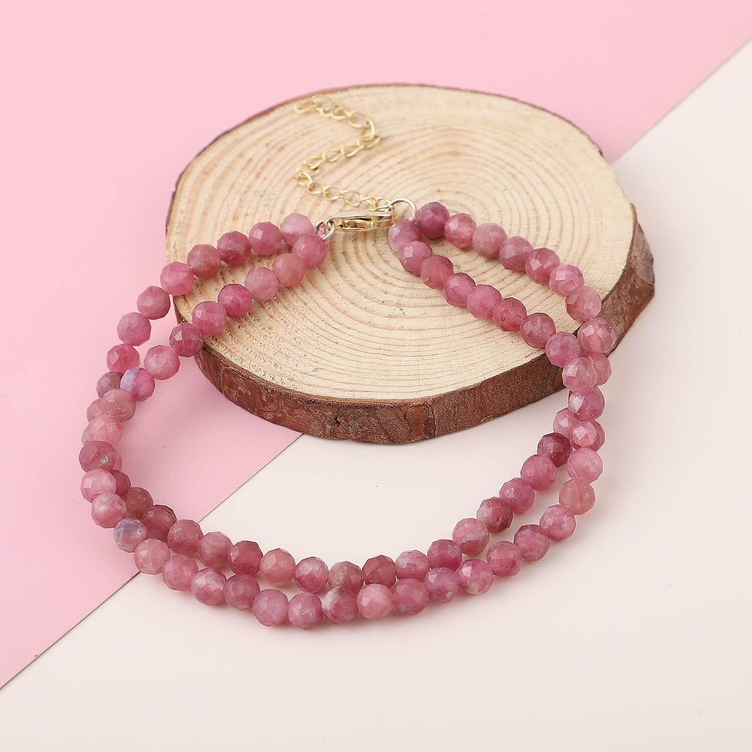 Morro Redondo Pink Tourmaline Beaded Dual Row Bracelet in 14K Yellow Gold Over Sterling Silver (6.75 In) 65.00 ctw