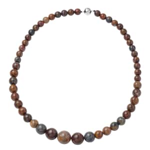 Pietersite 8-17mm Beaded Necklace 20 Inches in Rhodium Over Sterling Silver 383.00 ctw