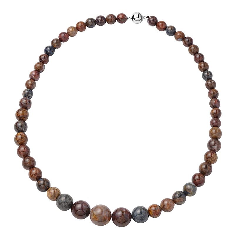 Pietersite 8-17mm 383.00 ctw Beaded Necklace in Rhodium Over Sterling Silver 20 Inches
