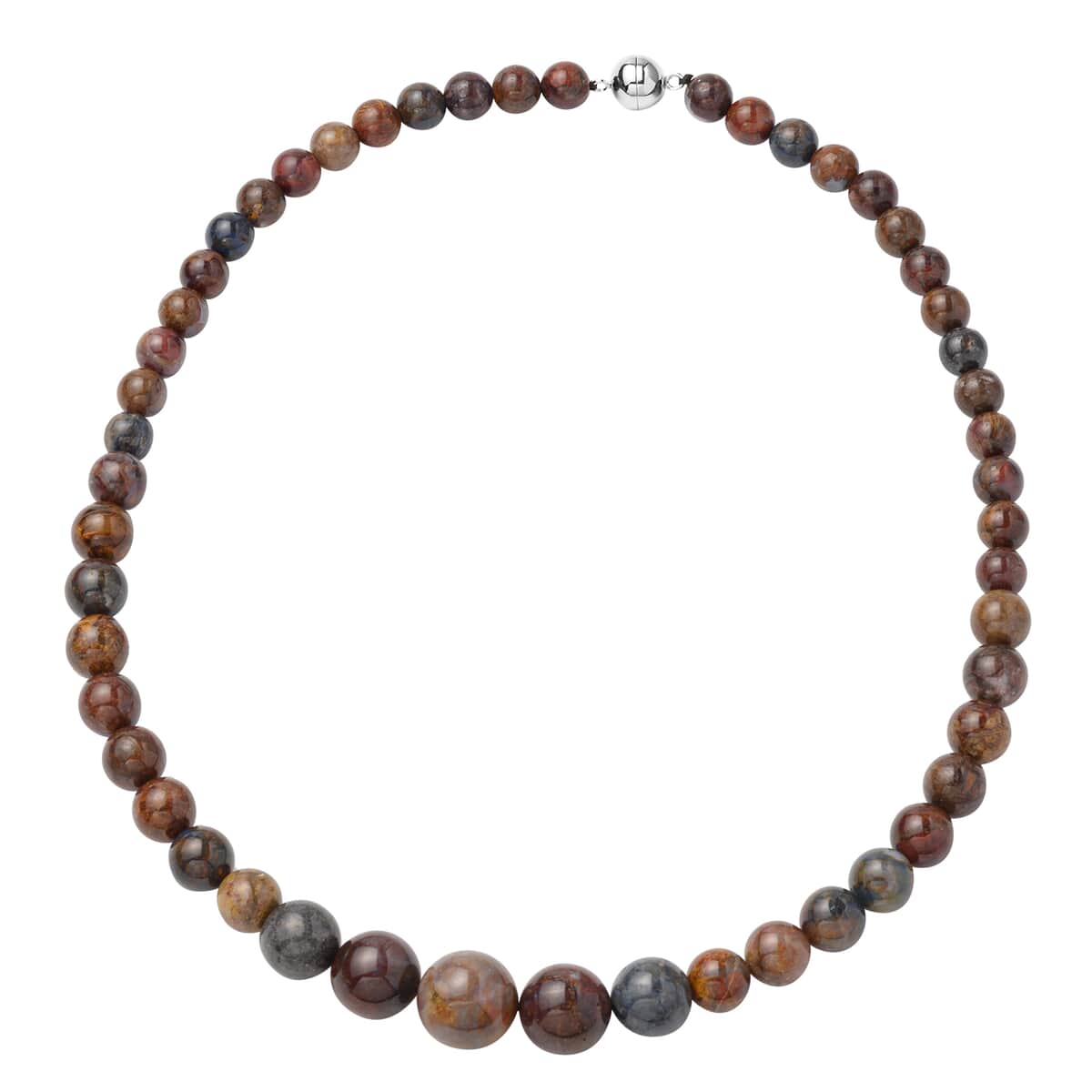 Pietersite 8-17mm Beaded Necklace 20 Inches in Rhodium Over Sterling Silver 383.00 ctw image number 0