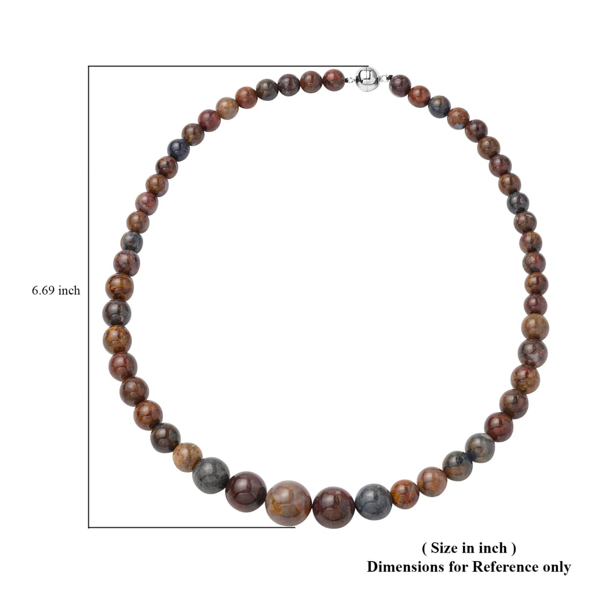 Pietersite 8-17mm Beaded Necklace 20 Inches in Rhodium Over Sterling Silver 383.00 ctw image number 4