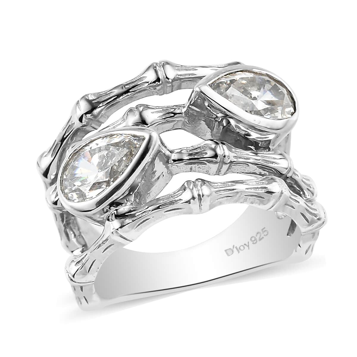 Lustro Stella Made with Finest CZ Bypass Ring in Platinum Over Sterling Silver (Size 9.0) 2.70 ctw image number 0