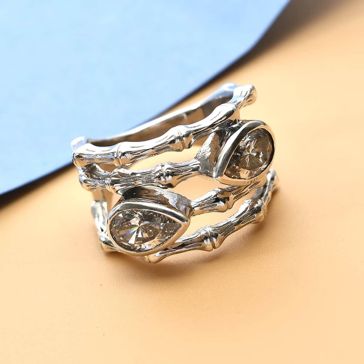 Lustro Stella Made with Finest CZ Bypass Ring in Platinum Over Sterling Silver (Size 9.0) 2.70 ctw image number 1