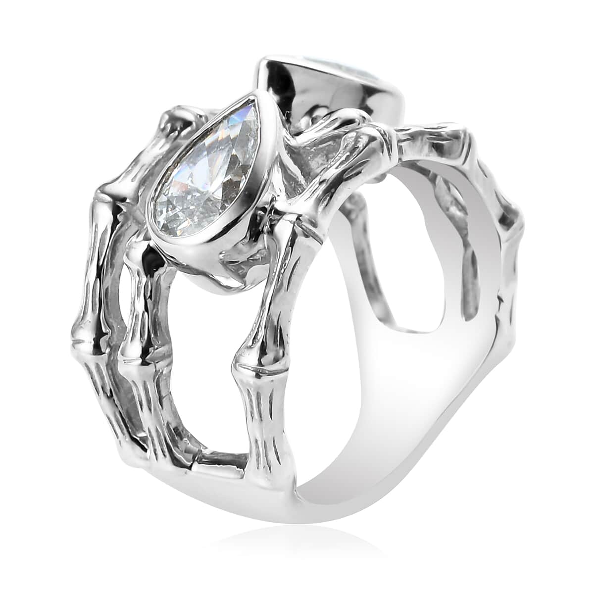 Lustro Stella Made with Finest CZ Bypass Ring in Platinum Over Sterling Silver (Size 9.0) 2.70 ctw image number 3