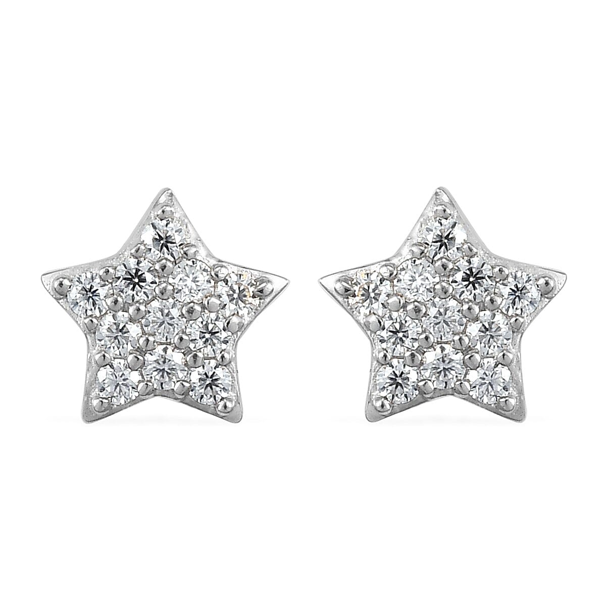 Moissanite Star Stud Earrings in Platinum Over Sterling Silver 0.25 ctw