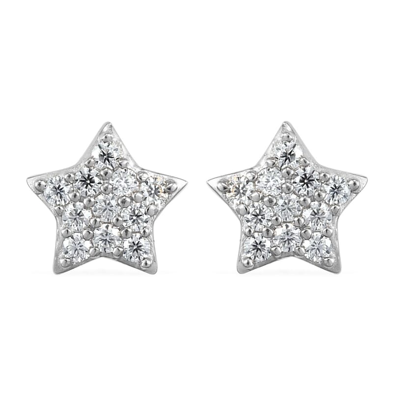 Moissanite Star Stud Earrings in Platinum Over Sterling Silver 0.25 ctw