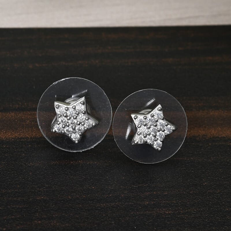 Moissanite Star Stud Earrings in Platinum Over Sterling Silver 0.25 ctw