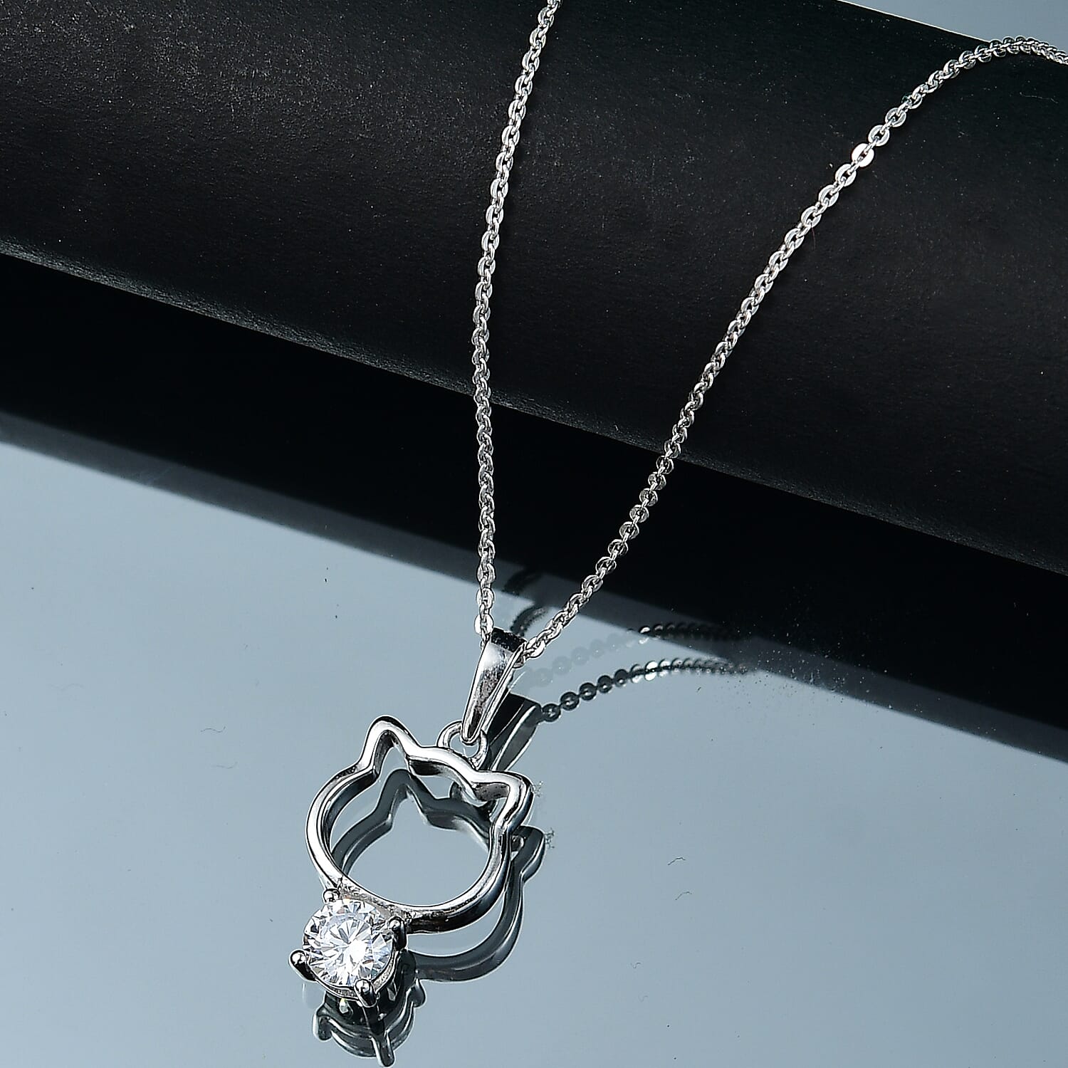 Simulated Diamond Pendant Necklace in Platinum Over Sterling Silver 20 Inches