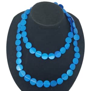 Blue Wooden Faceted Beaded Necklace 38 Inches
