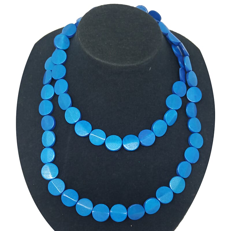 Blue Wooden Faceted Beaded Necklace 38 Inches