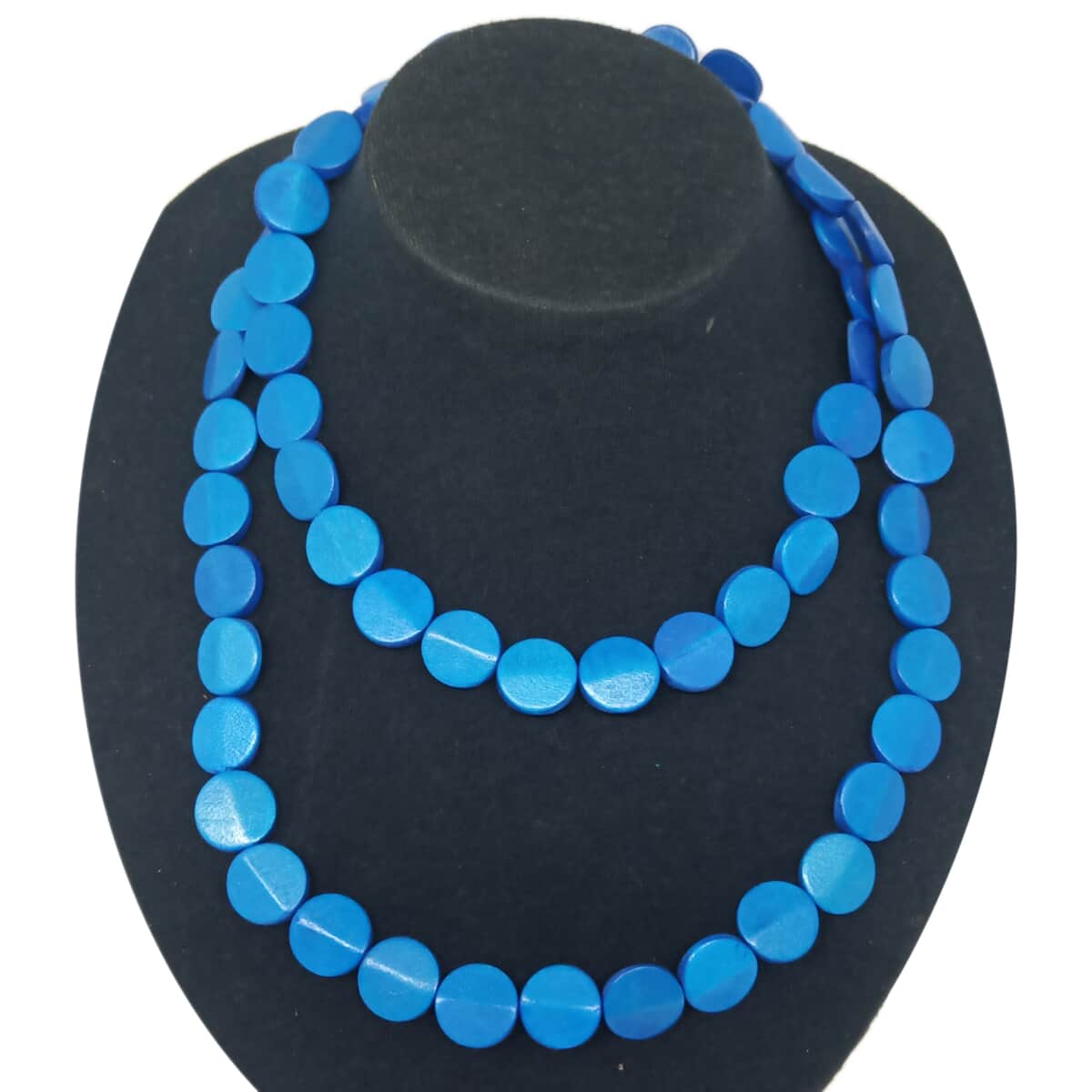 Blue Wooden Faceted Beaded Necklace 38 Inches image number 0