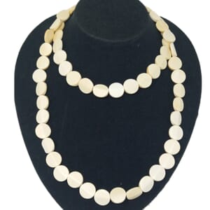 White Wooden Faceted Beaded Necklace 38 Inches