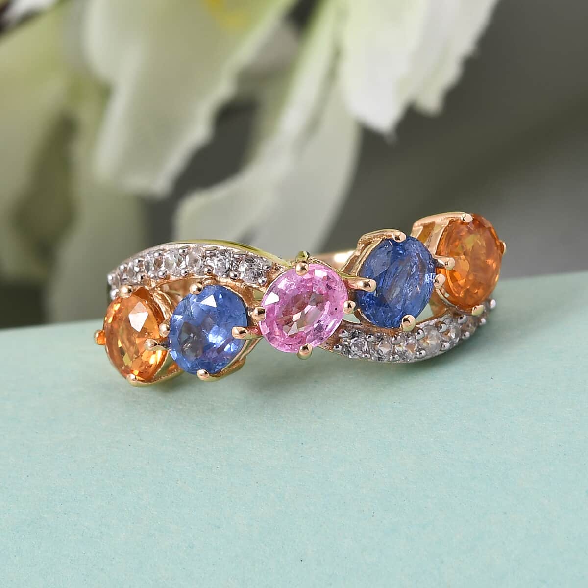 Multi Gemstone Infinity Ring in Vermeil Yellow Gold Over Sterling Silver 2.40 ctw image number 1
