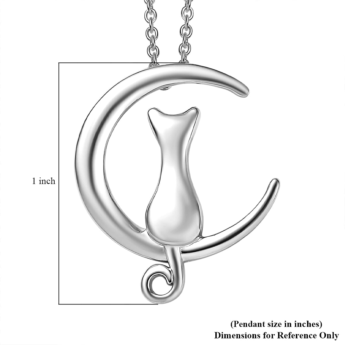 Cat on the Moon Pendant Necklace in Platinum Over Sterling Silver 18 Inches 5.30 Grams