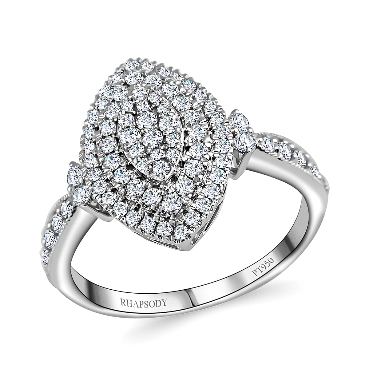 Rhapsody 950 Platinum IGI CERTIFIED Diamond E-F VS Marquise Shape Ring (Size 10.0) 7.80 Grams 1.00 ctw