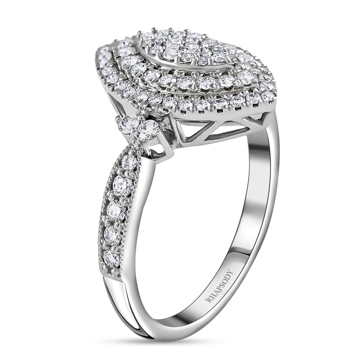 Rhapsody 950 Platinum IGI CERTIFIED Diamond E-F VS Marquise Shape Ring (Size 6.0) 7.80 Grams 1.00 ctw image number 2