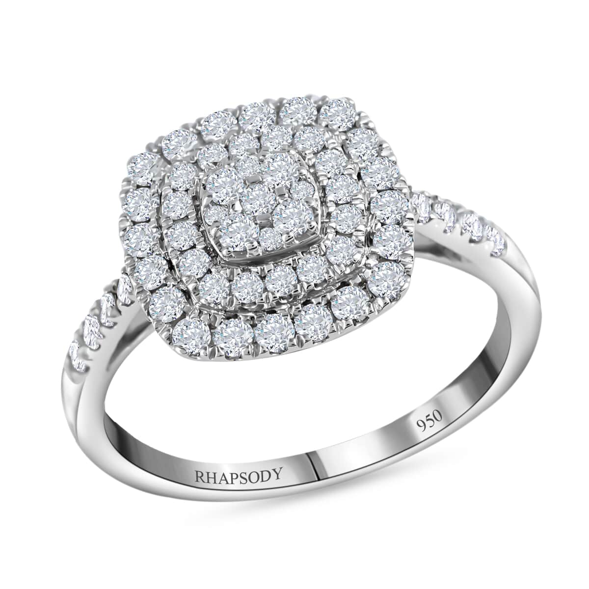 Rhapsody 950 Platinum IGI Certified 950 Platinum Diamond E-F VS Cluster Ring 8.10 Grams 1.00 ctw image number 0