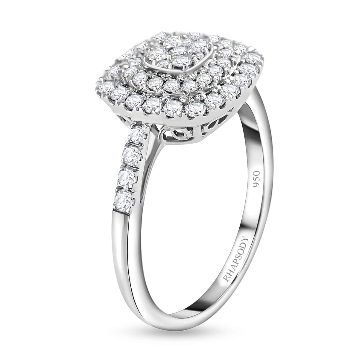 Rhapsody 950 Platinum IGI Certified 950 Platinum Diamond E-F VS Cluster Ring 8.10 Grams 1.00 ctw image number 2