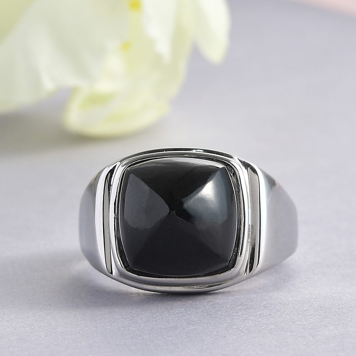 California Black Jade Men's Ring in Stainless Steel (Size 10.0) 14.20 ctw image number 1