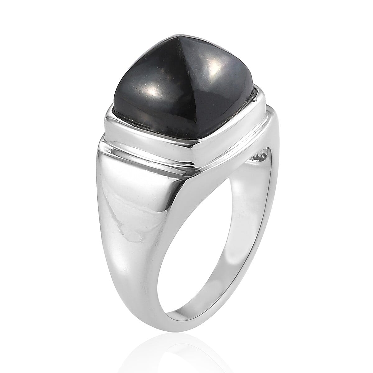 California Black Jade Men's Ring in Stainless Steel (Size 10.0) 14.20 ctw
